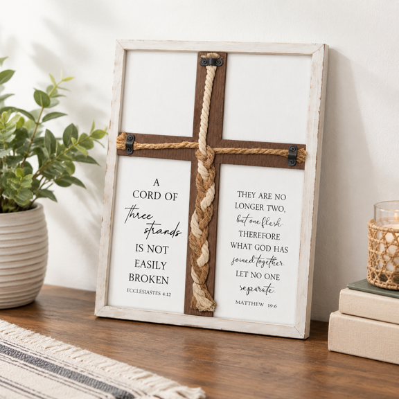 Cord Of Three Strands Wedding Unity Sign, White, 22"L x 16"W