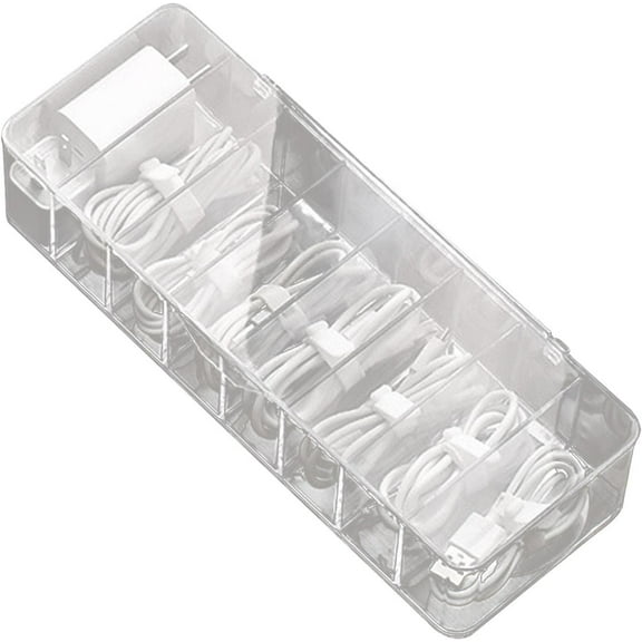 Cord Organizer Box,8 Grids Phone Charger Cable Management Box With Lid - Stackable Space Saving Desk Accessories Storage Case For Charging Cable Phone Charger Earphones Earbuds