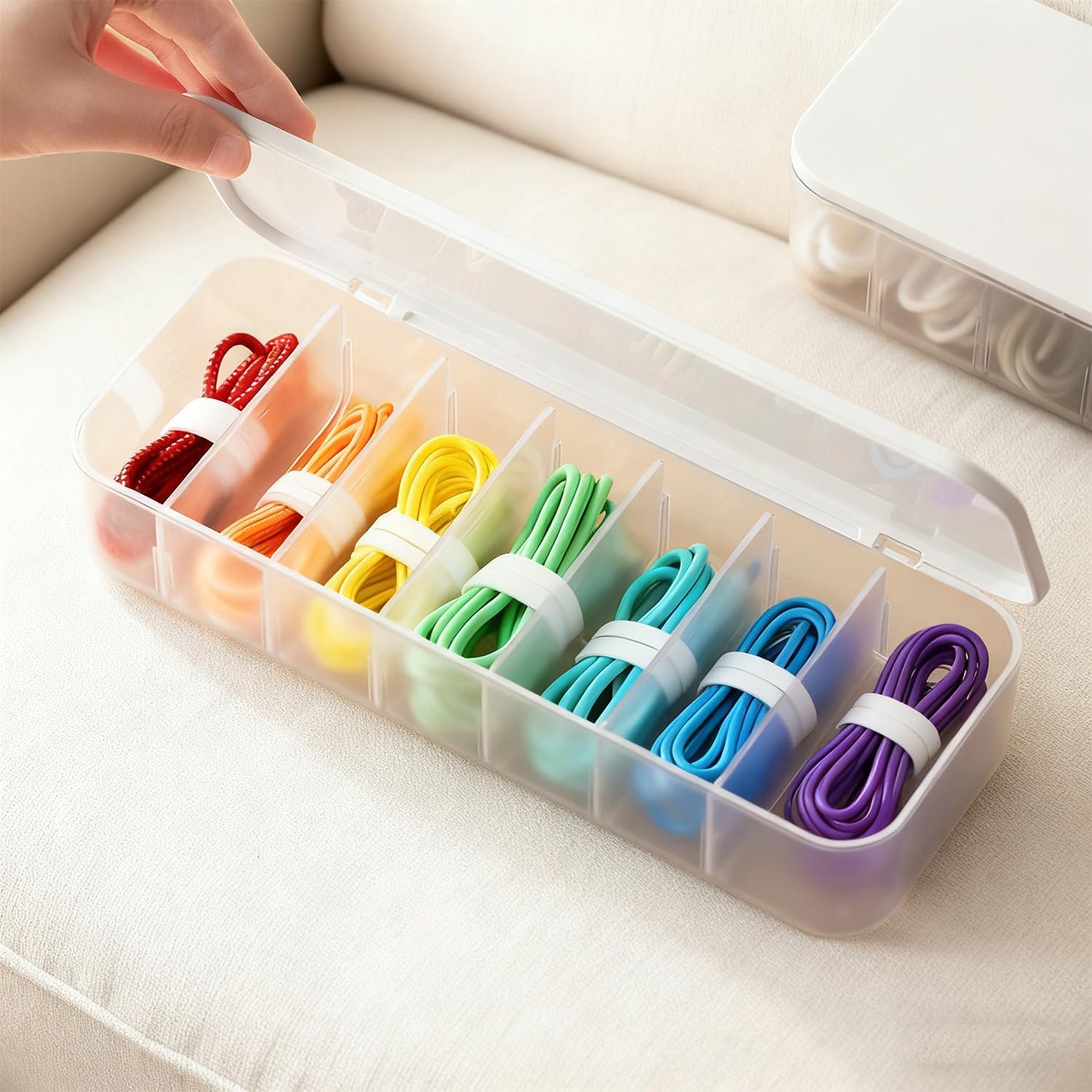 Cord Organizer Box with Lid, 7 Compartment Cable Management with 7 Wire ...