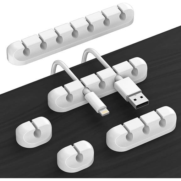 Cord Organizer Cable Management for Desk - 5 Packs White Cable Clips and Cord Keeper, The White Self-Adhesive Cord Holder for Desk and Wire Holder are Easy to Apply and Stops Wire Getting Dirty