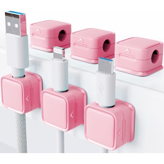Cord Organizer Holder, 8 Pack Magnetic Desk Cable Clips Management, Hide Phone Charging Cable Keeper, Strong Adhesive Wire Charger Holder for Nightstand, Kitchen Appliances, Office Supplies
