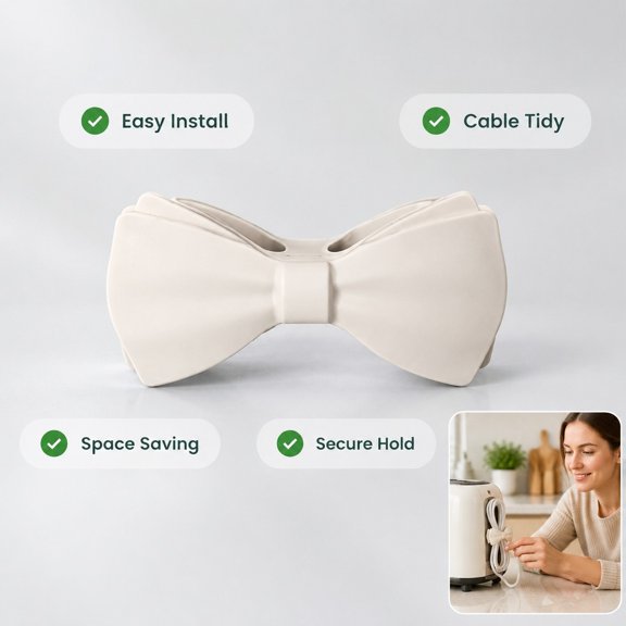 Cord Organizer for Appliances, Bow Shape Cable Winder Plug Holder, Adhesive Wire Keeper for Kitchen Small Appliances, 2 Pack, Cream White