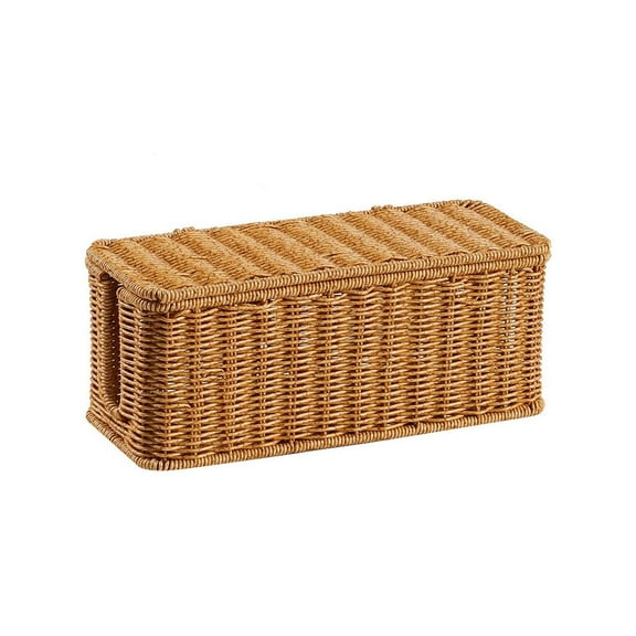 Cord Storage Basket,Charging Station Basket,Hand-Woven Narrow Woven Faux Wicker Baskets Charging Station,Under Desk Cable Management Box,Open Slots Cord Organizer Box