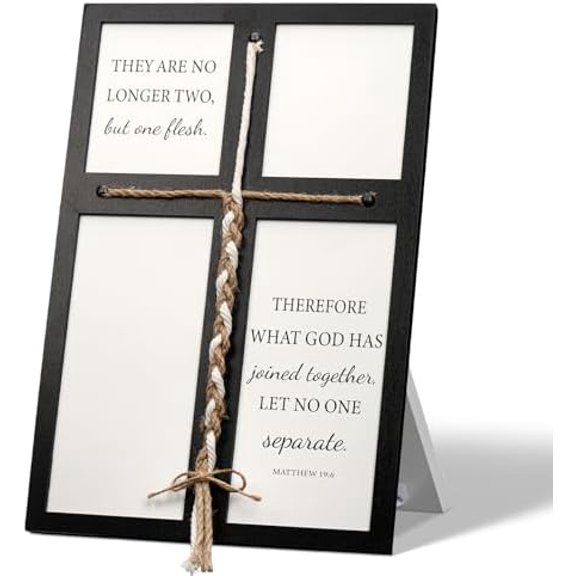 A Cord of Three Strands Wedding Ceremony Sign 10 x 15 Inches Unity Rope Cross Sign Braided for Wedding Unity Ceremony Ideas Christian Marriage Gifts Decor for Couple Wood Frame(Black)