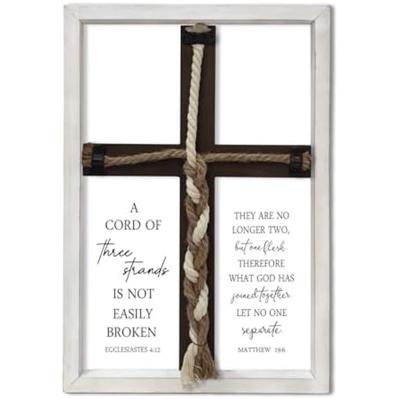 A Cord of Three Strands Wedding Ceremony Wall Decor 15"X10" Sand Unity Knot Braid Art Cross Rope Sign Ecclesiastes 4:12 for Couple Anniversary Christian Marriage (White)