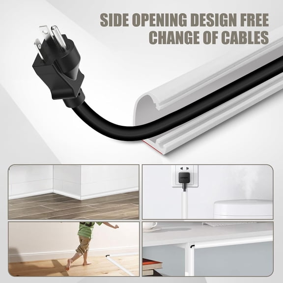 Cord Wall Cover, 118" Self-Adhesive Wire Hider, 0.63" W x 0.31" H, Extension Cable Organizer for Wall, Floor, Mounted TV, Home & Office – White