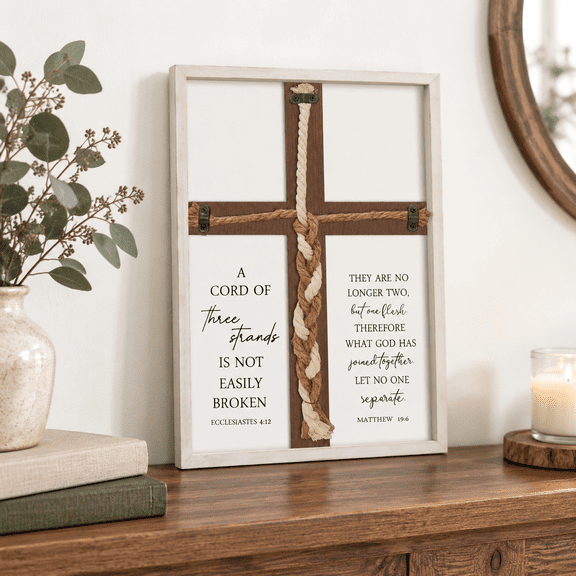 Cord of Three Strands Wedding Unity Sign, White, 22"L x 16"W
