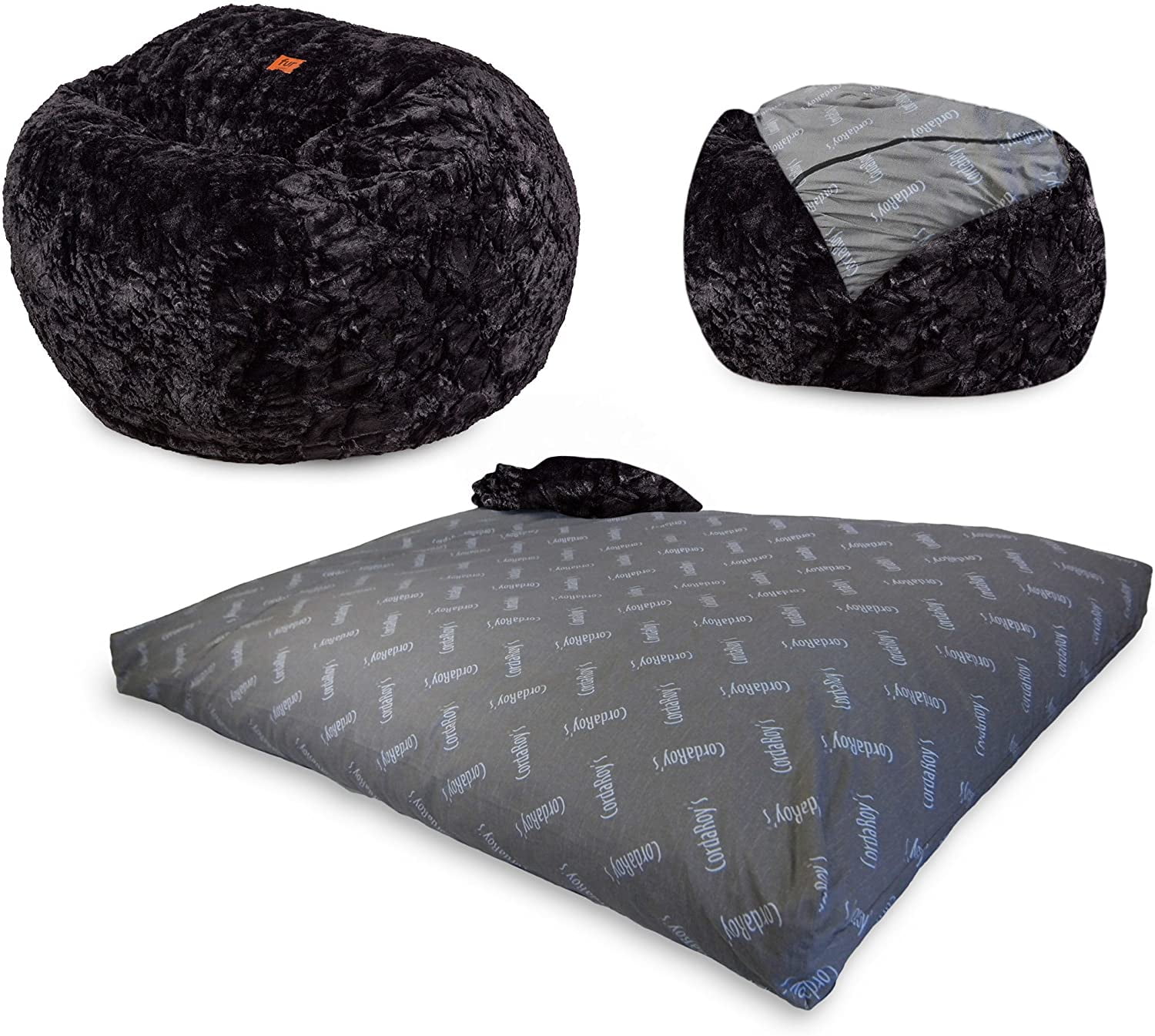 CordaRoy s Faux Fur Convertible Bean Bag Chair Queen Classic
