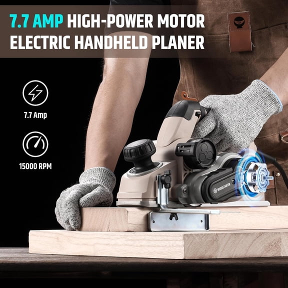 Corded Electric Hand Planer, 7.7 15000 RPM Power Wood Planer with Edge Guide and Dust Bag, 3-1/4 Inch Planing Width, for Wood Chamfer , Smooth Finish Carpentry