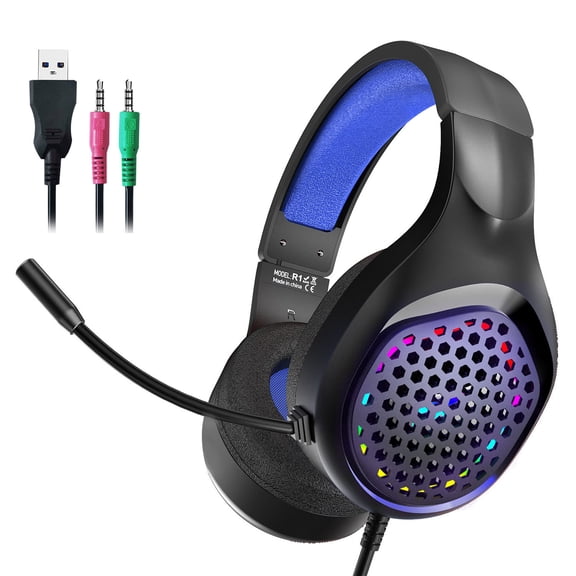 Corded Headphone Gaming with Mic Over Ear LED Light for Tablet Computer Cancelling