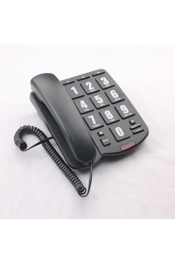 Big Button Phone for Seniors, Corded Landline Telephone for Elderly w/ Visually Disorders/Hearing Damage, Adjustable Volume Large Key Wired Telephone, One-Touch Dialling, Extra Loud Ringer, Black