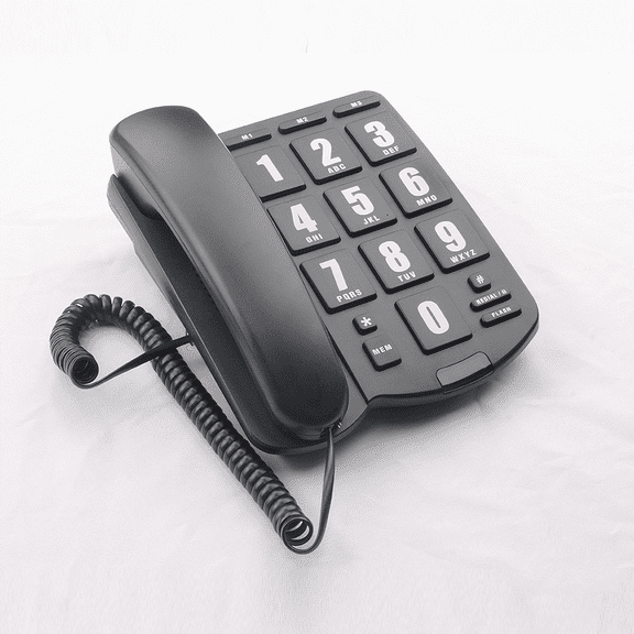 Big Button Phone for Seniors, Corded Landline Telephone for Elderly w/ Visually Disorders/Hearing Damage, Adjustable Volume Large Key Wired Telephone, One-Touch Dialling, Extra Loud Ringer, Black