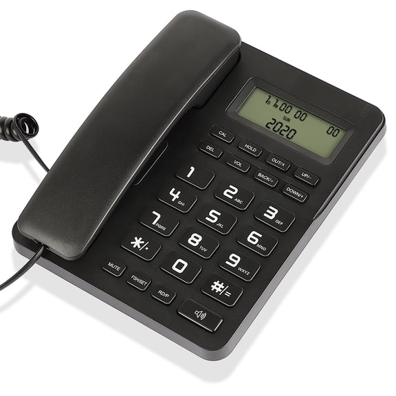 Corded Landline Phones for Home/Office, Desk Corded Telephone with Display and Adjustable Volume, Support Music on Hold, Speakerphone, DND and Calculator Function, Uvital House Phone (Black)