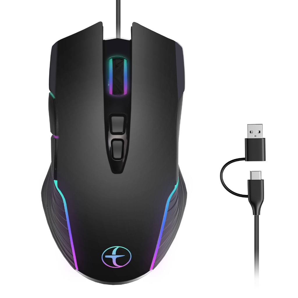 Ergonomic USB C USB A Corded Gaming Mouse Color Backlit Computer ...