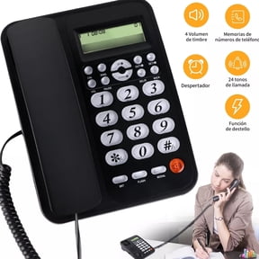 Corded Phone, Dual Interface Wired Telephone with Display & Big Button, Corded Landline Telephone Desk Phone, House Phone for Home Office Seniors Elderly, Black