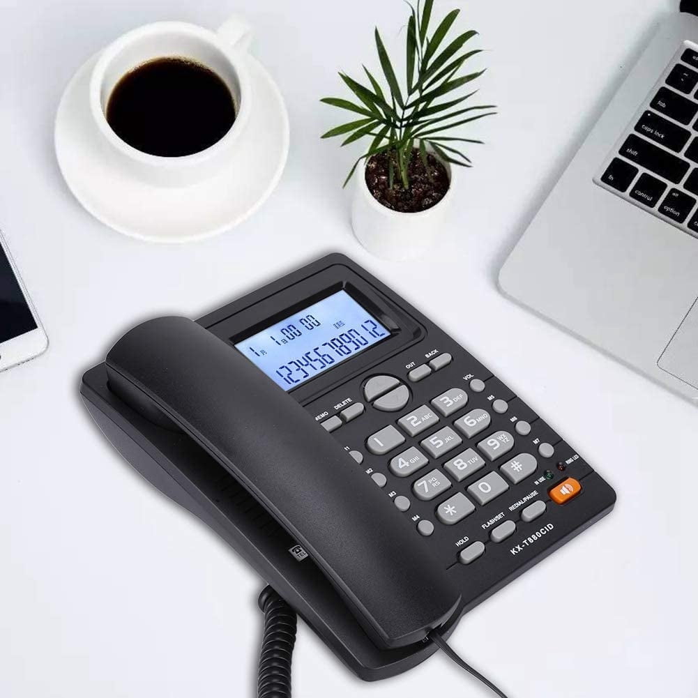 Corded Phone, Dualport Extension Set Corded Telephone with Caller ID Display and Speaker Phone,Large Buttons Landline Phone for Office Business (Black)