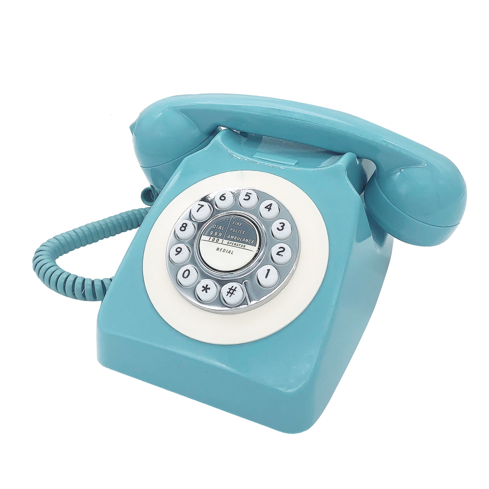 Vintage Blue Rotary Corded Telephone with White Dial