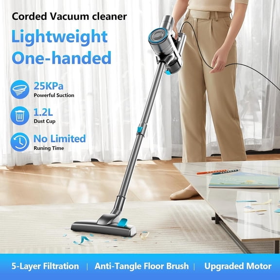 Corded Stick Vacuum Cleaner, 25Kpa Powerful Stick Vacuum, 2 in 1 Vacuum Cleaners,1.2 L Dust Cup, Corded Handheld Vacuum Pet for Hair, Short-Pile Carpet, Hardfloor (Sky Blue)