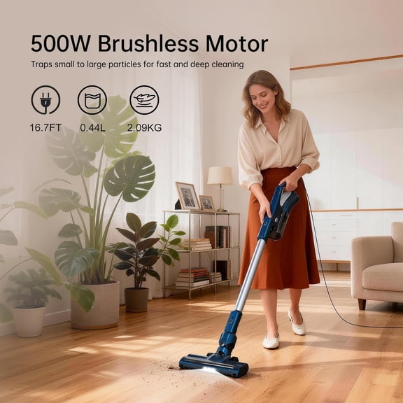 Corded Stick Vacuum Cleaner for Home Pet Hair & Hard Floors, 500W Ultra-Lightweight Handheld Vac with Powerful Suction and Dual Filtration System