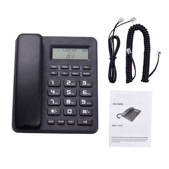 Corded Telephone Wired Desk Landline Phone with Blue LCD Display Caller ID Speakerphone and Alarm, Desktop Clear Audio Fixed Telephone Base for Home Office Hotel Black (7.6 x 6.0 in / 19.3 x 15.2 cm)