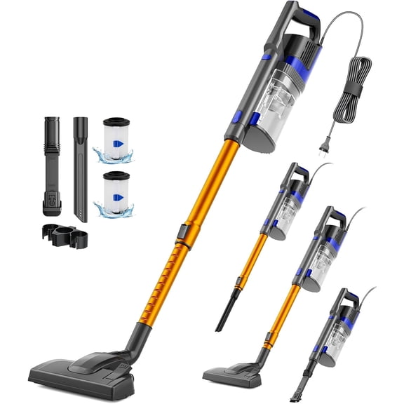 Corded Vacuum Cleaner, 680W 32KPa Powerful Suction, Lightweight Stick Vacuum Cleaner for Home Hardwood Floor Pet Hair, Gold