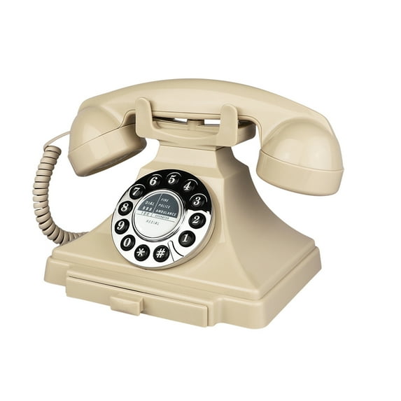 Corded Vintage Telephone, Retro Landline Phones for Home, Single Line Old Fashioned House Telephone with Loud Ringer for Seniors, Classic Antique Desk Phones for Office/Hotel/School (Ivory)