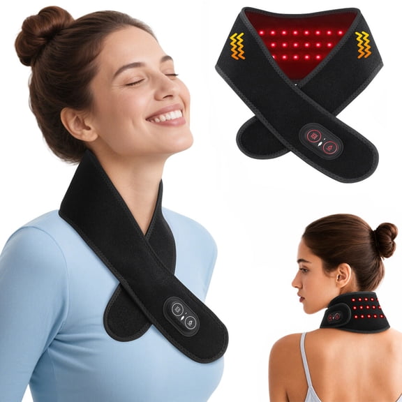 DREAMSOME Neck Heating Pad, Wearable Neck Massager with 36 Red Light LEDs, 660/850nm, 3 Heat & 3 Vibration Modes, Cordeless Neck Wrap for Comfortable Warmth