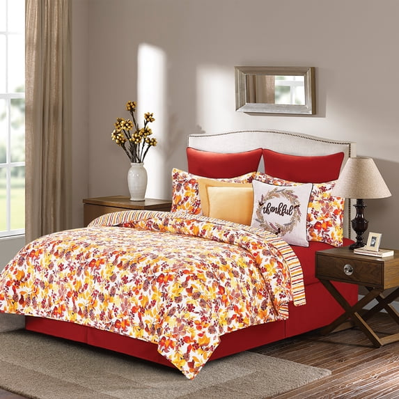 Cordelia Reversible Fall Botanical King Quilt Set