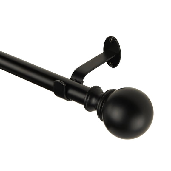 Elrene Home Fashions Cordelia Single Curtain Rod with Globe Ball Finial, Antique Black, 48" x 86"
