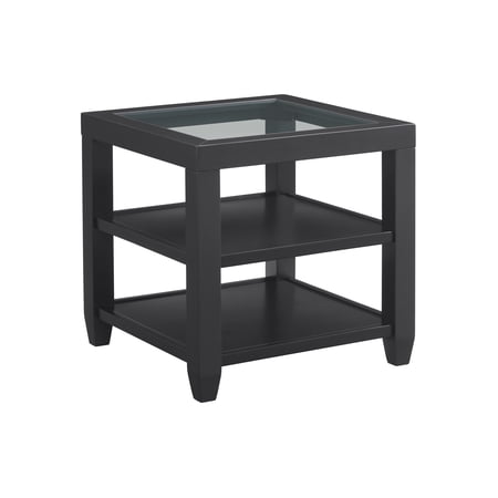 Cordero Contemporary Glass Top End Table with Shelf, Black