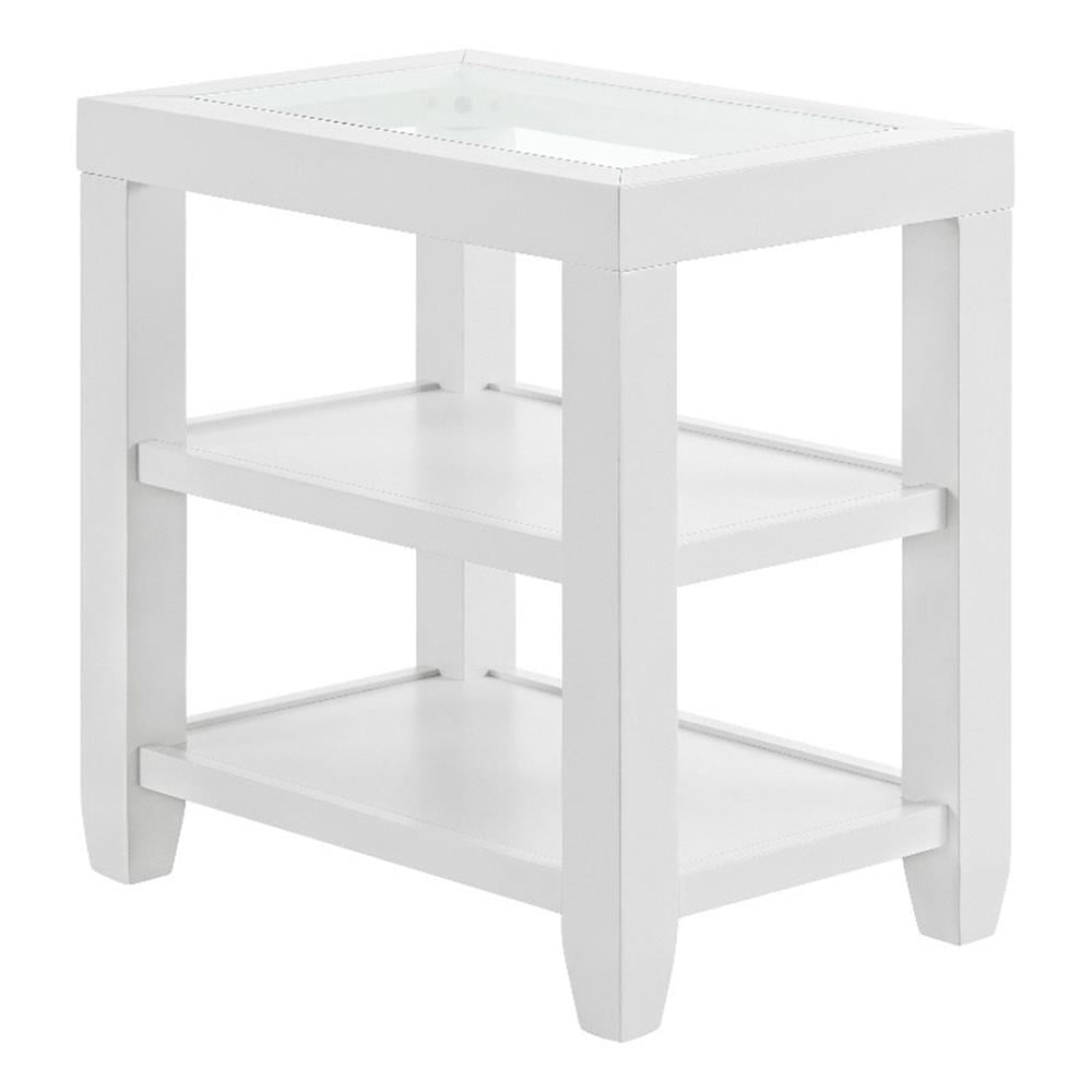 Cordero Wood and Glass Top White Chairside End Table with Shelves Storage
