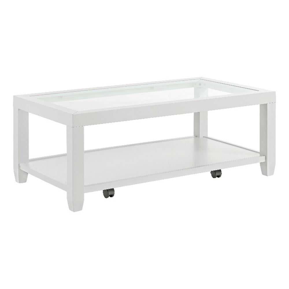 Cordero White Wood and Glass Rectangular Coffee Table with Shelf