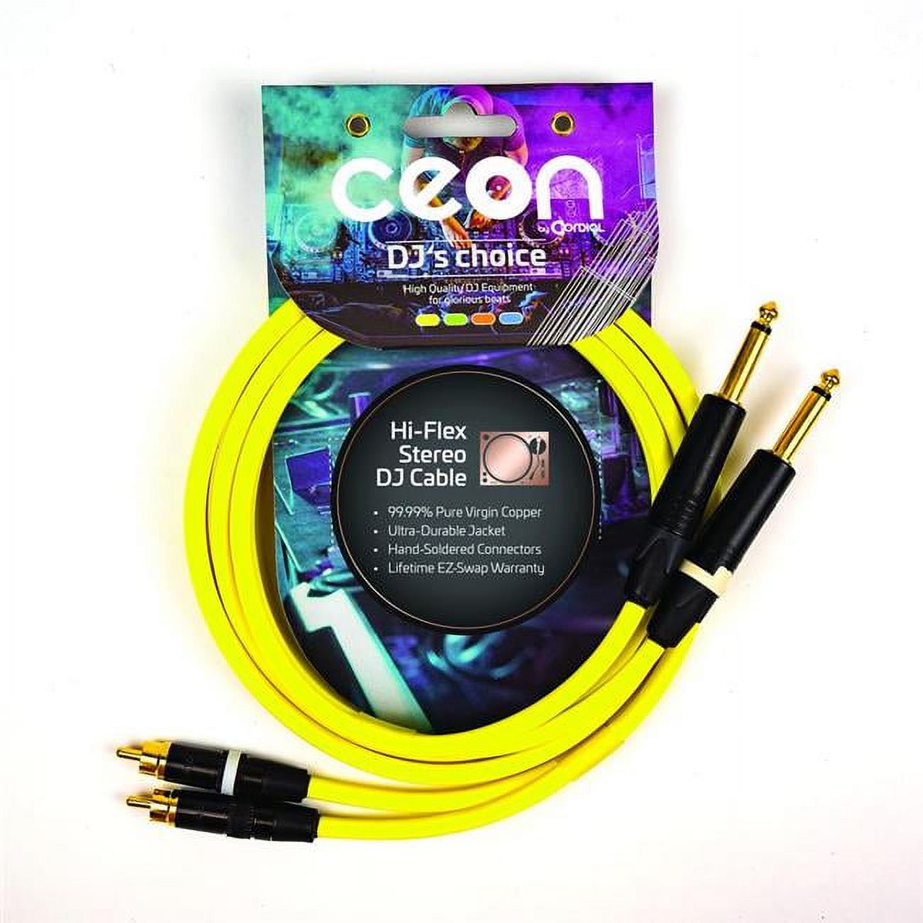 Cordial Cables 3719597 0.25 in. TS Choice Stereo RCA Premium DJ Dual & Mono Black Light - Ceon Series - 10 ft. Cable, Neon Yellow - image 1 of 2
