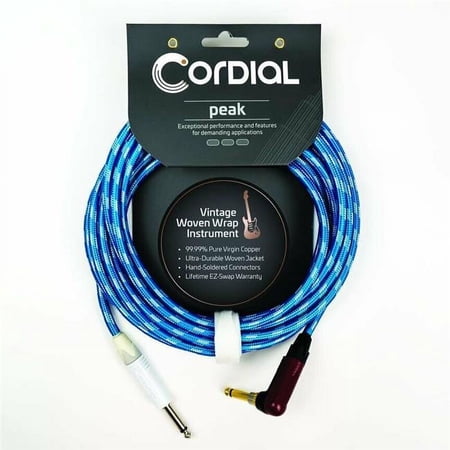 Cordial Cables 3719701 20 ft. Peak Series Instrument White & Blue Sky Textile Cable with Neutrik Silent Plug