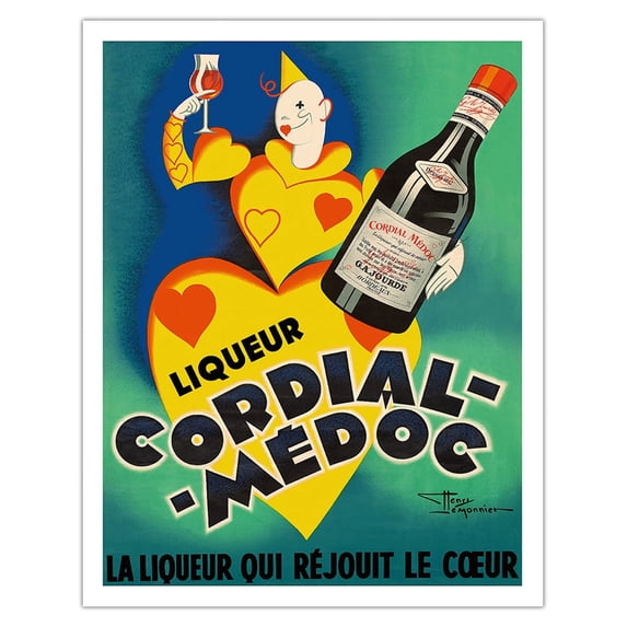Cordial Médoc Liqueur - La Liqueur qui Rejouit le Coeur (The Liquor Which Rejoices Heart) - Vintage Advertising Poster by Henri Le Monnier c.1930 - Fine Art Matte Paper Print (Unframed) 11x14in