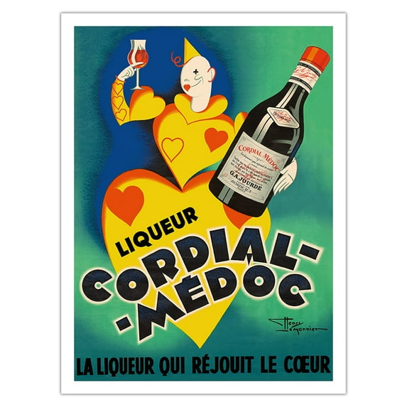 Cordial Médoc Liqueur - La Liqueur qui Rejouit le Coeur (The Liquor Which Rejoices Heart) - Vintage Advertising Poster by Henri Le Monnier c.1930 - Bamboo Fine Art 290gsm Paper (Unframed) 12x16in