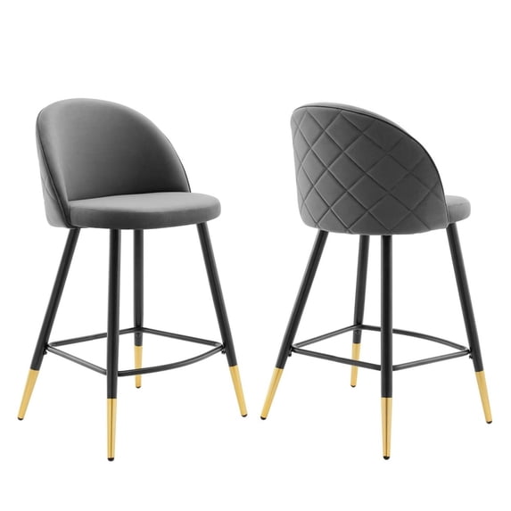 Modway Cordial Performance Velvet Counter Stools - Set of 2 in Gray