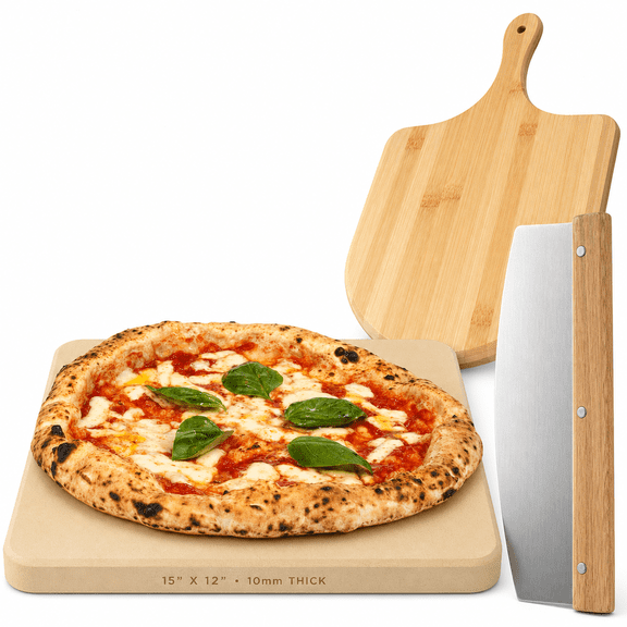 Cordierite Pizza Stone Set 3 Piece 15" x 12" Oven Grill Use