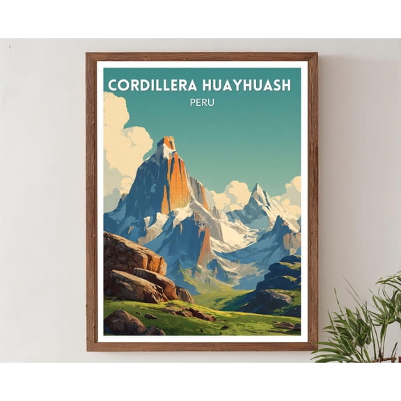 Cordillera Huayhuash Peru Retro Travel Mid Century Modern Mountain Vintage Andean Landscape Decor, Unframed Poster