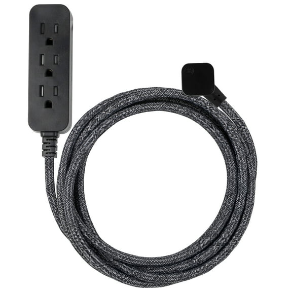 Cordinate 10 ft. Braided Designer Extension Cord, 3 Outlets, Dark Heather - 43013