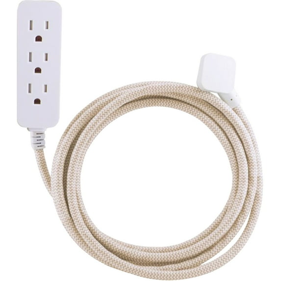 Cordinate 10ft. 3-Outlet Surge Protector, Tan/White, 10ft. Braided – 37916