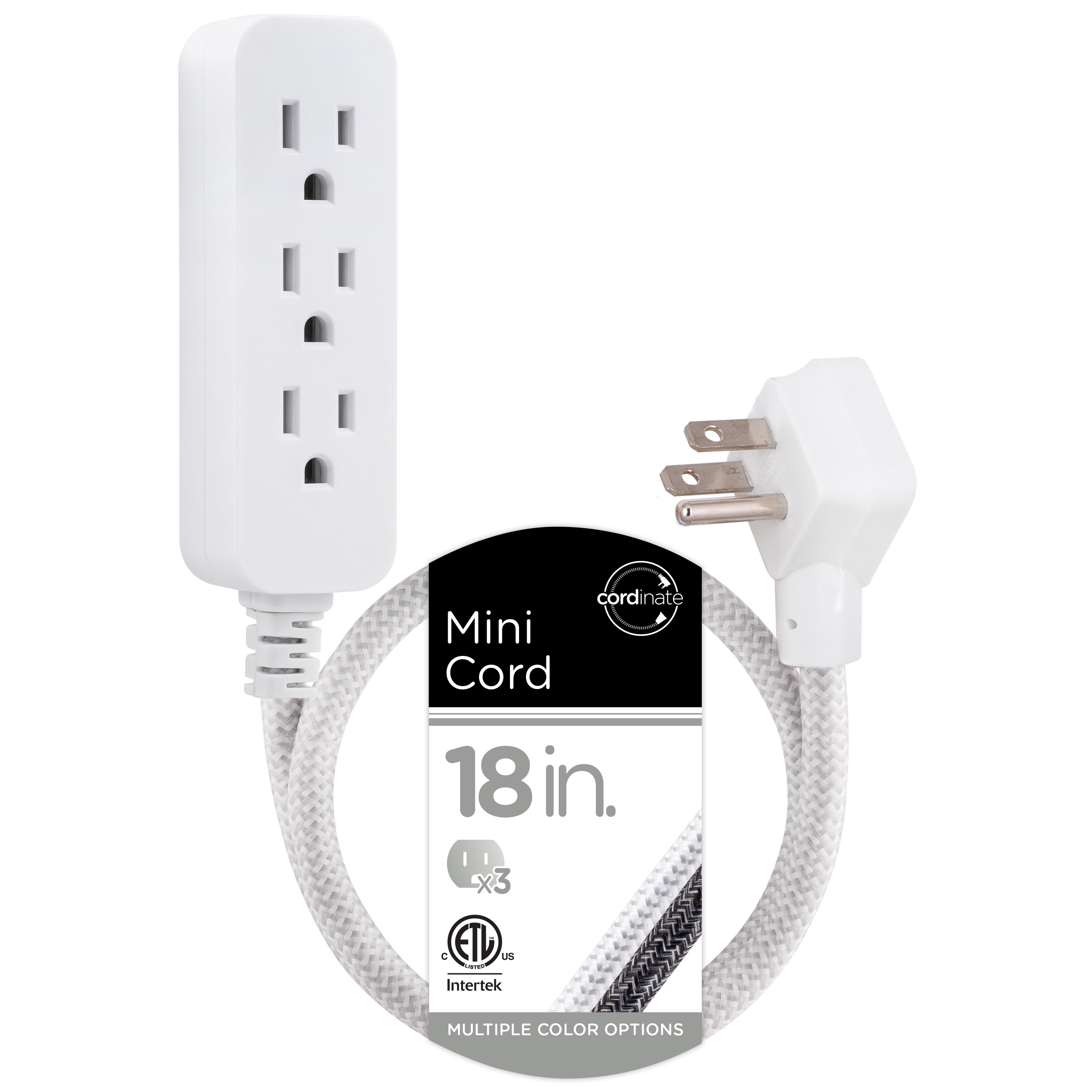 Multi Angled Socket Extension Cordinate Braided 3 Outlet 2ft Extension Cord with Multi Angled Plug ...