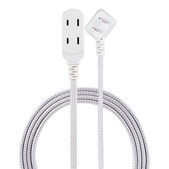 Cordinate 3 Outlet Extension Cord, 15 ft Cable, Gray/White, 43431