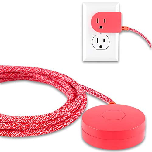 Cordinate, Coral, Designer Switch Plug with Braided Cord, 6 Ft Long Power Cable, for Tabletop or Wall Mount, Perfect for Lamps/Seasonal Lights, 3 Prong, Slip Resistant Base, 50890, 1 Pack