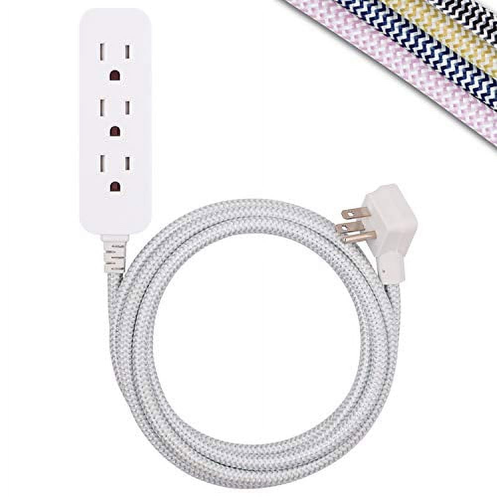Cordinate Designer 3-Outlet Extension Cord with Surge Protection, Gray, Braided Décor Fabric Cord, 10 ft, Low-Profile Plug with Tamper Resistant Safety Outlets, 37914