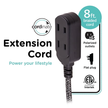 Cordinate Designer Extension Cord, 3-Outlet, Gray, 8 ft. Braided Cord, 15A - 42841 price history and forecast - Cordinate 42841