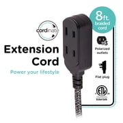Cordinate Designer Extension Cord, 3-Outlet, Gray, 8 ft. Braided Cord, 15A - 42841
