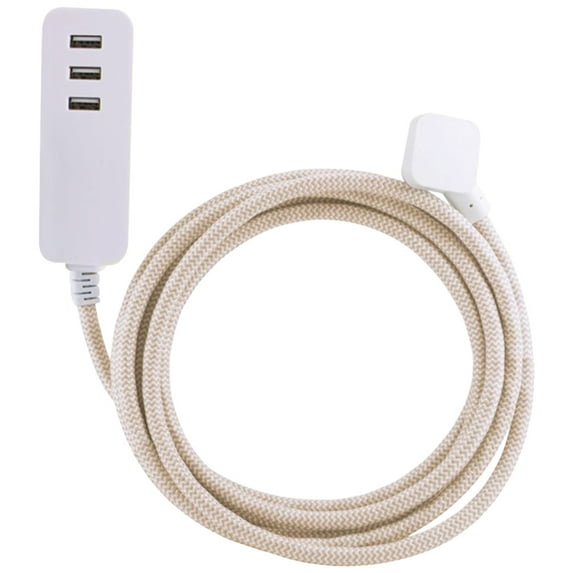 Cordinate Designer Extension Cord, 3-USB Charging Ports with Surge Protection, Brown, 10ft Cord and Flat Plug, 3.4A USB Charging Ports, 37922