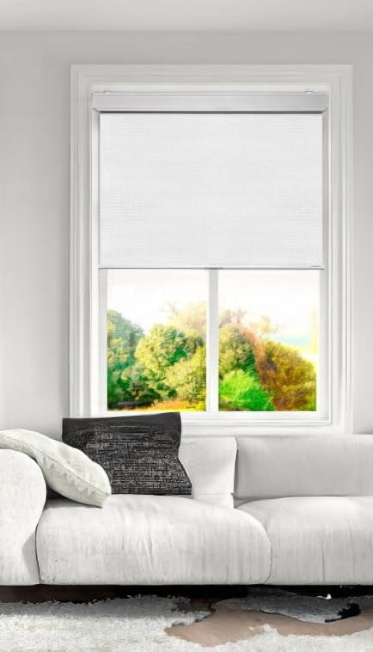 Cordless 100% Blackout Blinds for Indoor Windows – Light Filtering Roller Shades with Adjustable Window Screen (Maximum Height 80") (White Color) (60" Width)