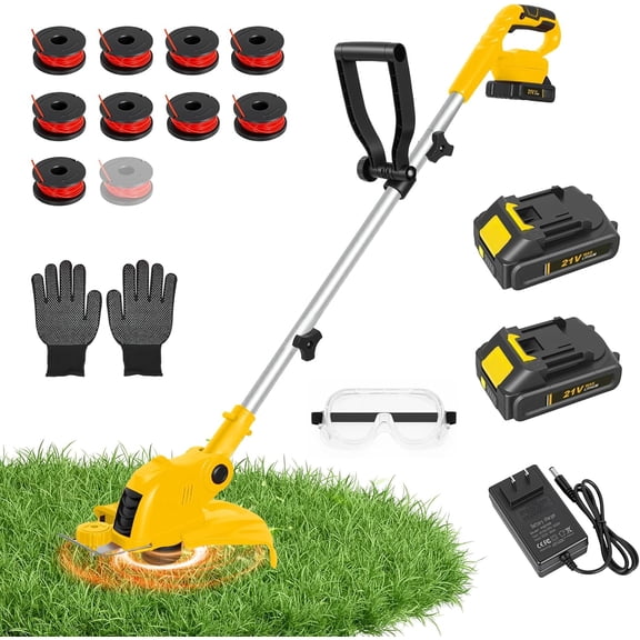 Cordless 12 Inch Auto Feed String Trimmer Edger with 2 Batteries and Charger Pale Yellow